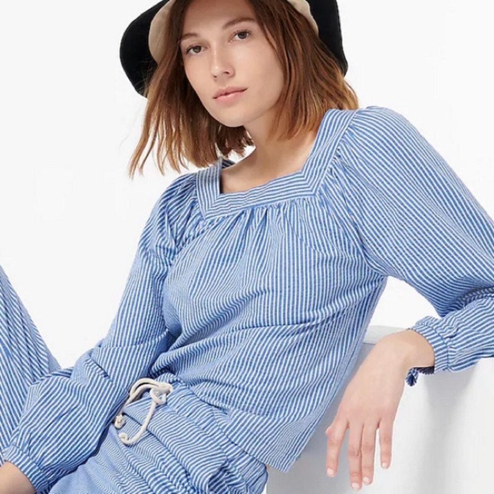 J. Crew Seersucker Striped Square Neck Top